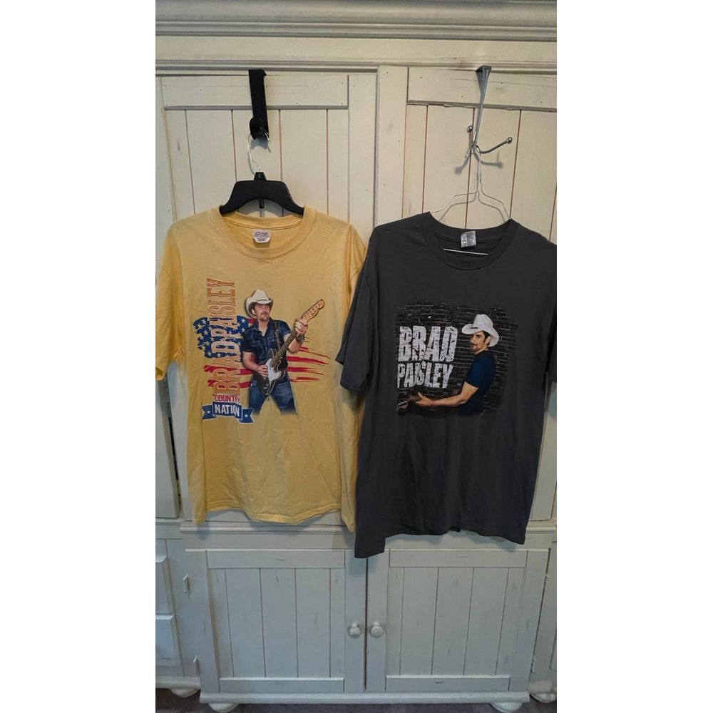 Lot of 2 Brad Paisley Country Nation 2014 Tour T-Shirts Yellow Gray XL L